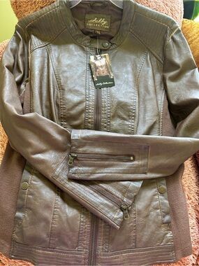 Esley Collection Women's Brown Faux-Leather Moto Jacket